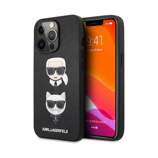 Karl Lagerfeld Hülle Saffiano Karl & Choupette Embossed Heads Schwarz – iPhone 13 Pro Max