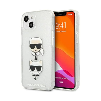 Karl Lagerfeld Glitzer Karl & Choupette Kopf Case, Silber - iPhone 13 mini