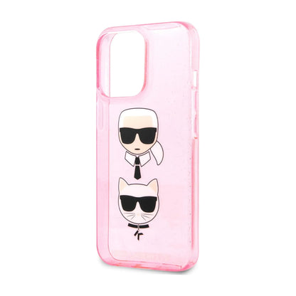 Karl Lagerfeld Glitter Karl & Choupette Head Case, Pink - iPhone 13 Pro