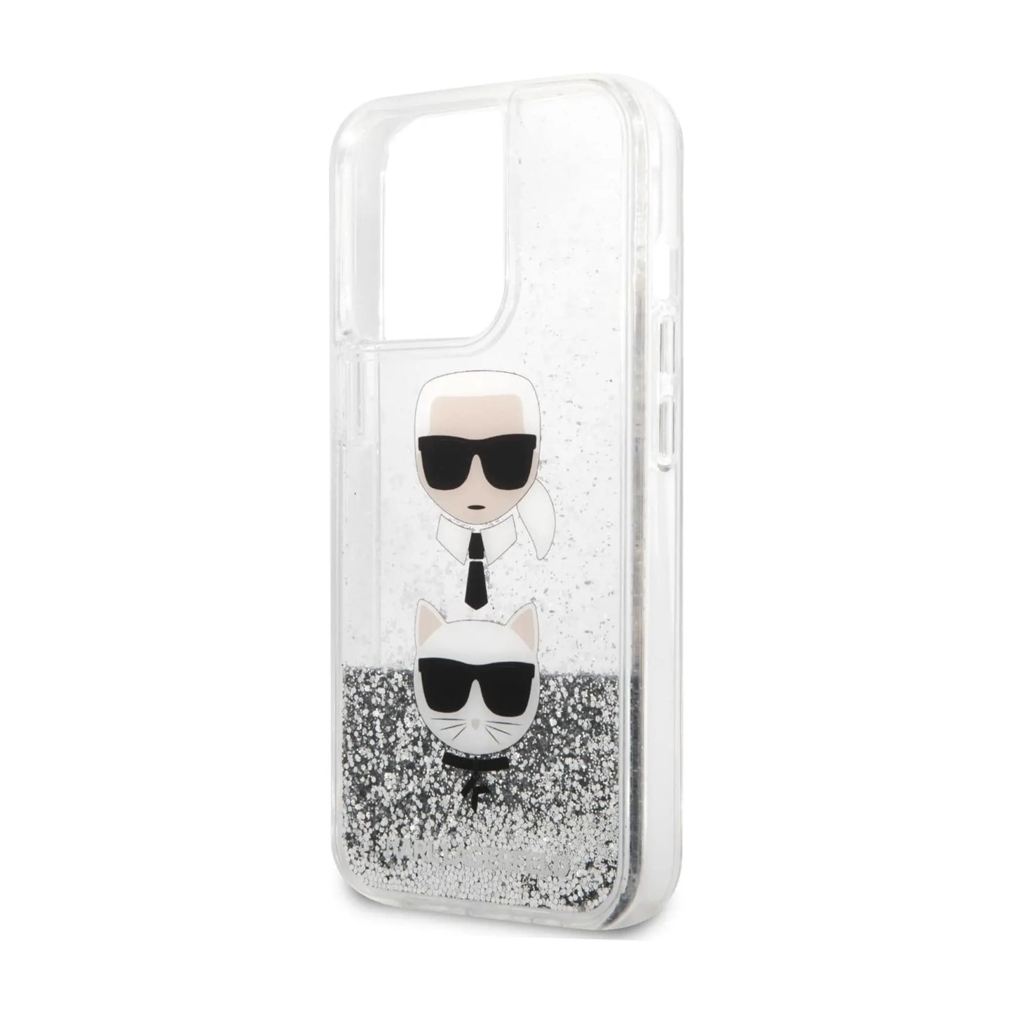 Karl Lagerfeld Liquid Glitter Karl & Choupette Kopf Case, Silber - iPhone 13 mini