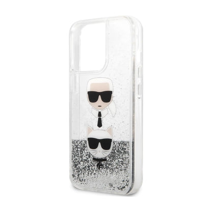 Karl Lagerfeld Liquid Glitter Karl & Choupette Kopf Case, Silber - iPhone 13 mini