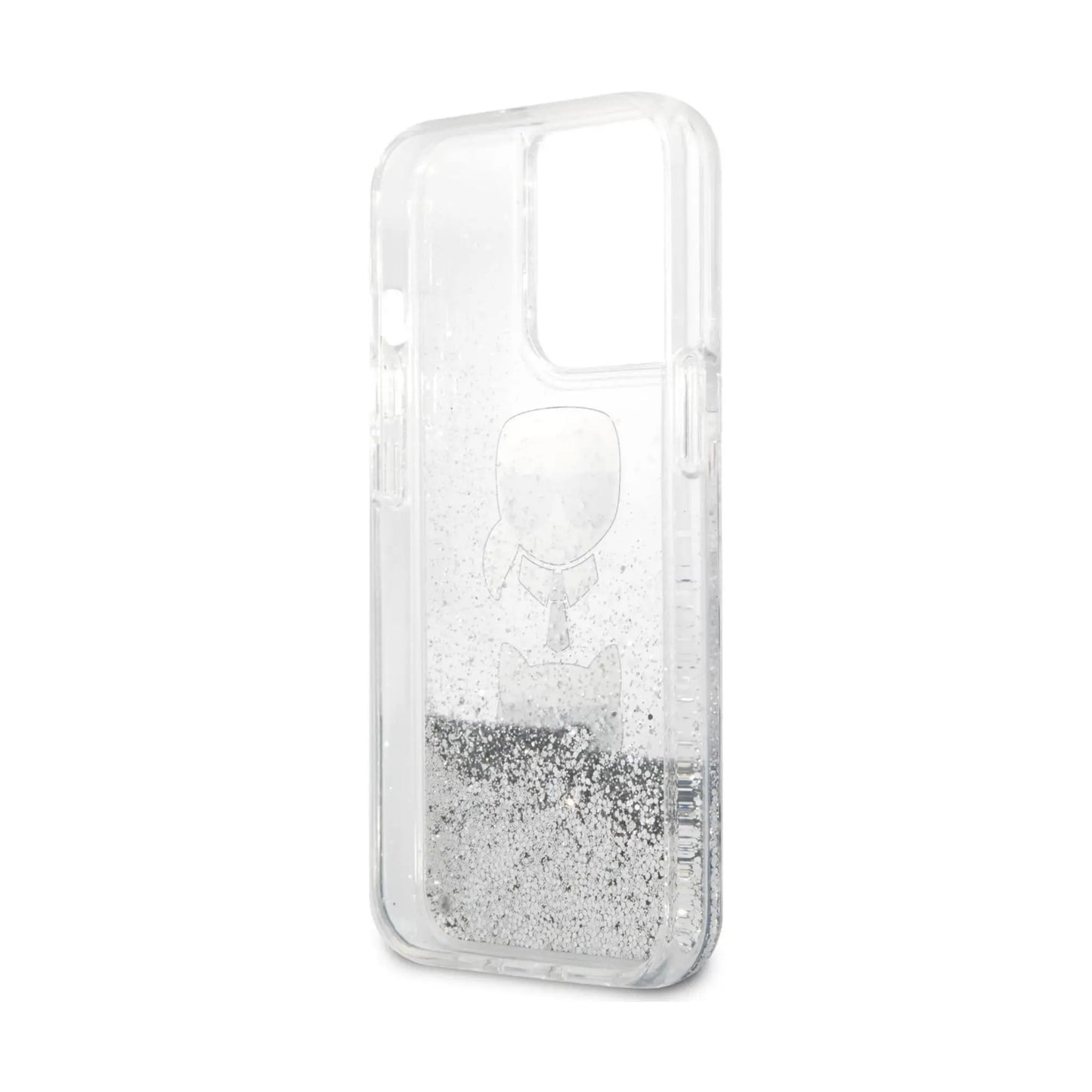 Karl Lagerfeld Liquid Glitter Karl & Choupette Kopf Case, Silber - iPhone 13 mini