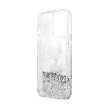 Karl Lagerfeld Liquid Glitter Karl & Choupette Kopf Case, Silber - iPhone 13 mini