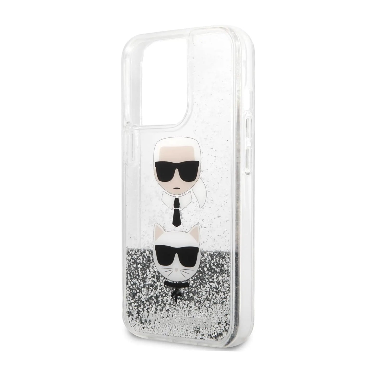 Karl Lagerfeld Liquid Glitter Karl & Choupette Head Case, Silber - iPhone 13 Pro
