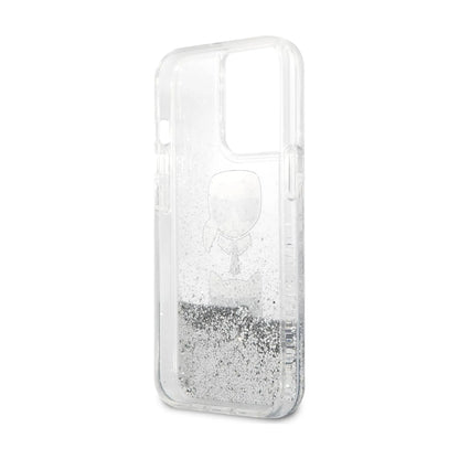 Karl Lagerfeld Liquid Glitter Karl & Choupette Head Case, Silber - iPhone 13 Pro