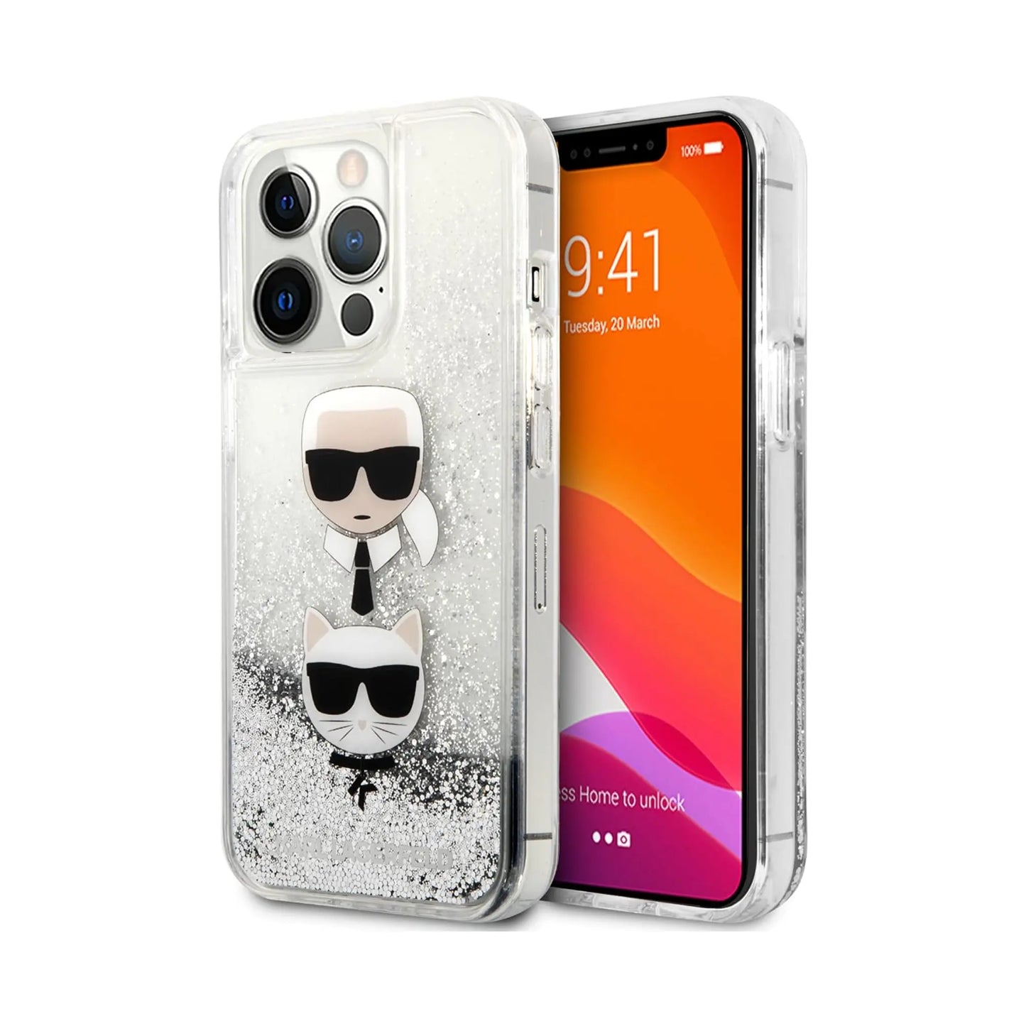Karl Lagerfeld Liquid Glitter Karl & Choupette, Silber - iPhone 13 Pro Max
