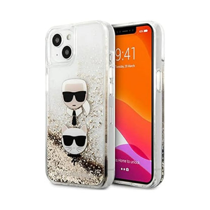 Karl Lagerfeld Liquid Glitter Karl & Choupette Kopf Case, Gold - iPhone 13 mini