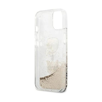 Karl Lagerfeld Liquid Glitter Karl & Choupette Kopf Case, Gold - iPhone 13 mini