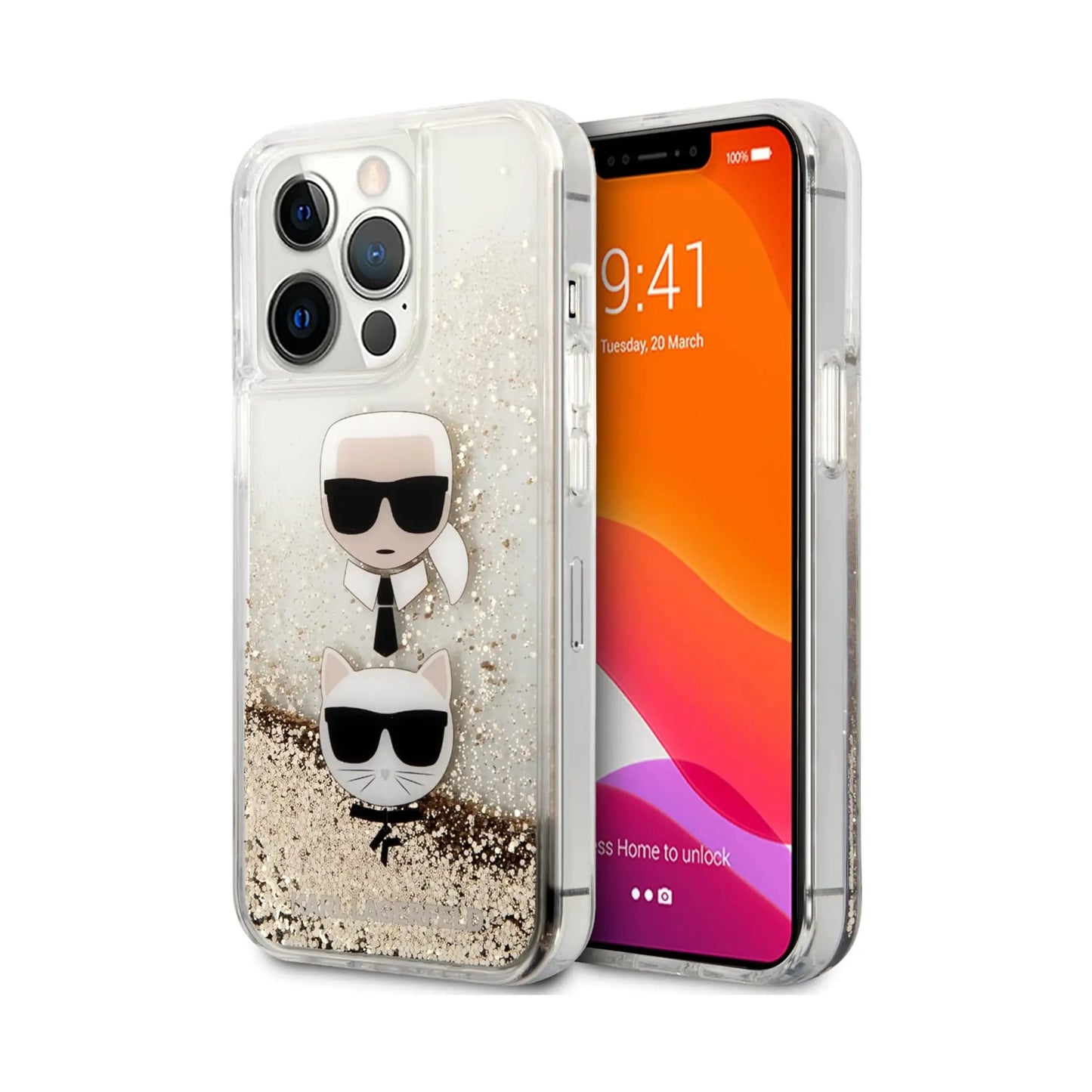Karl Lagerfeld Liquid Glitter Karl & Choupette, Gold - iPhone 13 Pro Max