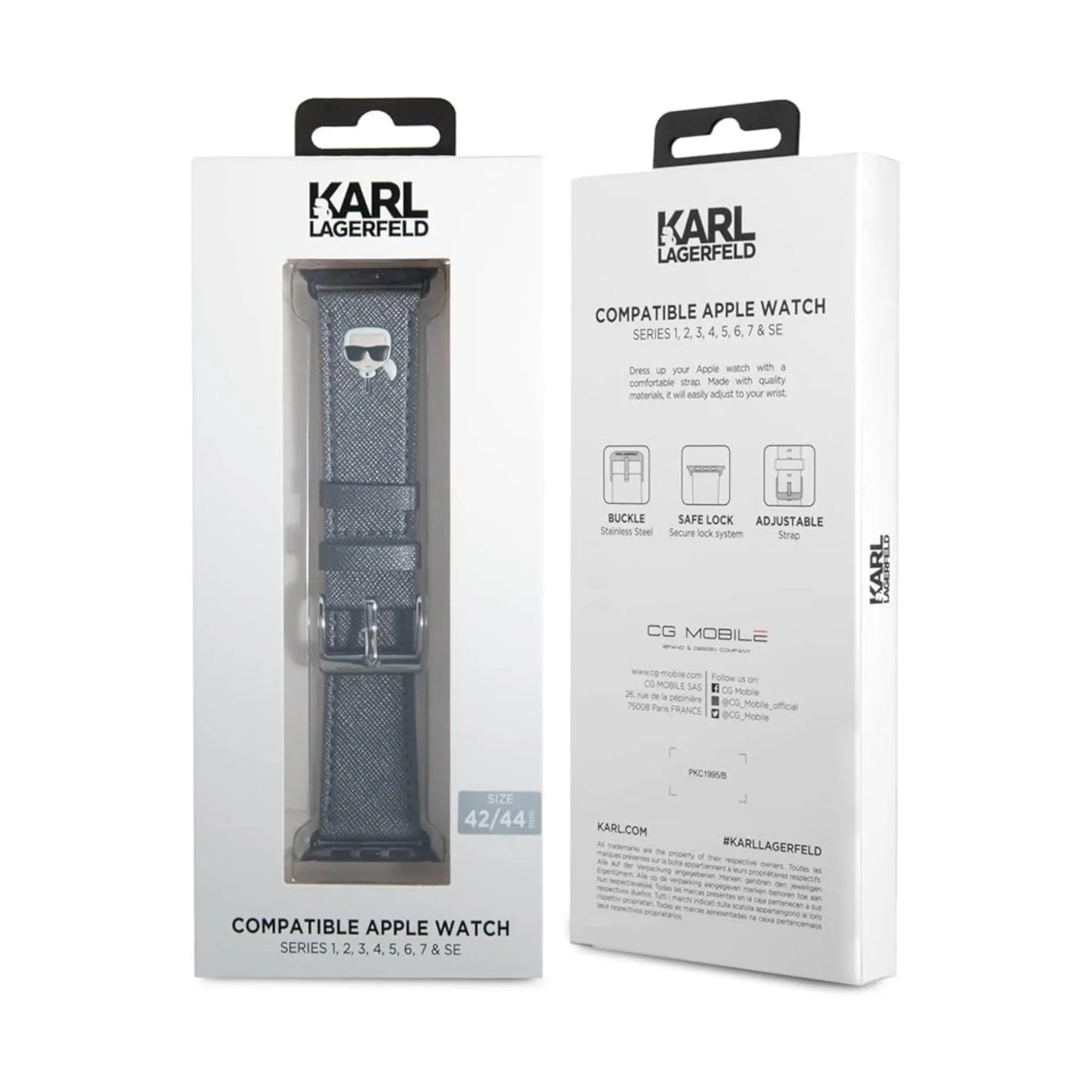 Karl Lagerfeld Saffiano Karl Heads Apple Watch Armband KLAWLOKHG, Silber - 42/44/45 mm