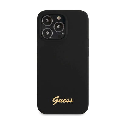 Guess GUHCP13XLSLMGBK Hülle Silikon Script Gold Logo Schwarz - iPhone 13 Pro Max