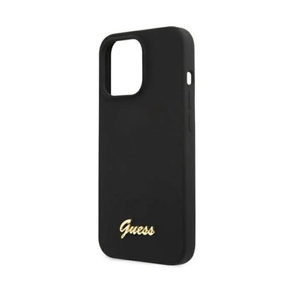 Guess GUHMP13LLSLMGBK Silicone Script Gold Logo MagSafe Case, Schwarz – iPhone 13 / 13 Pro