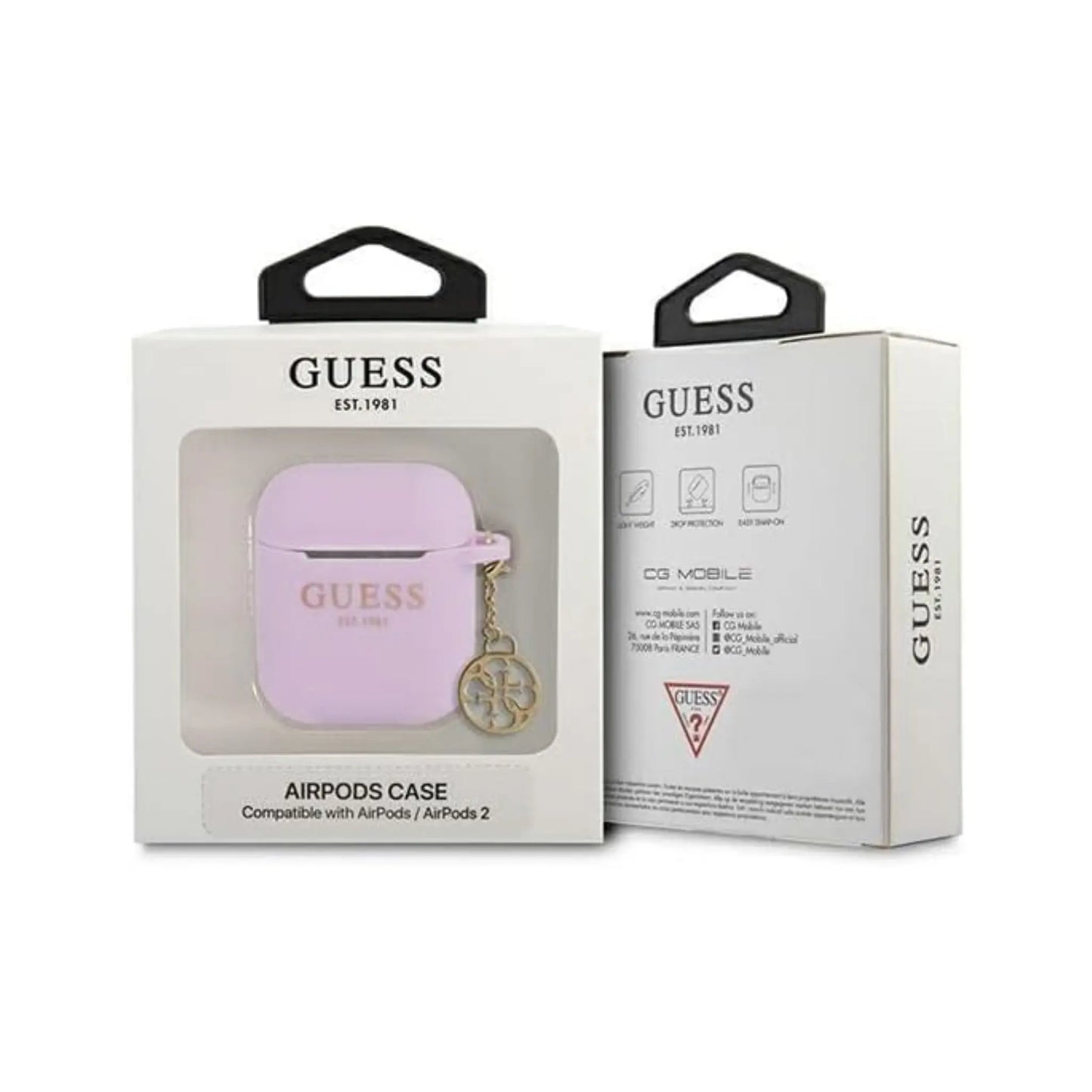 Guess AirPods Hülle 4G Charms Silikon Lila