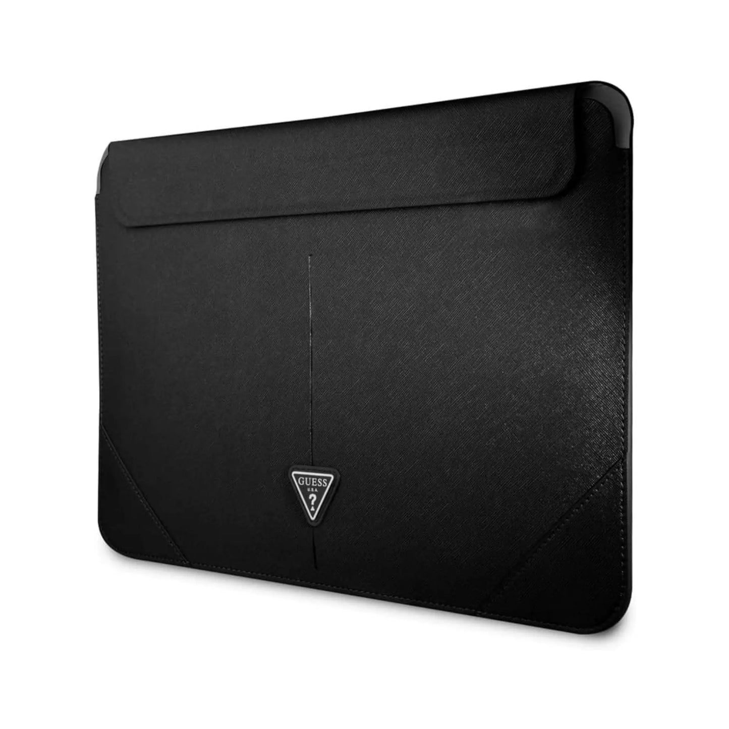 Guess GUCS16PSATLK Saffiano Triangle Logo Sleeve, Schwarz – bis 16 Zoll