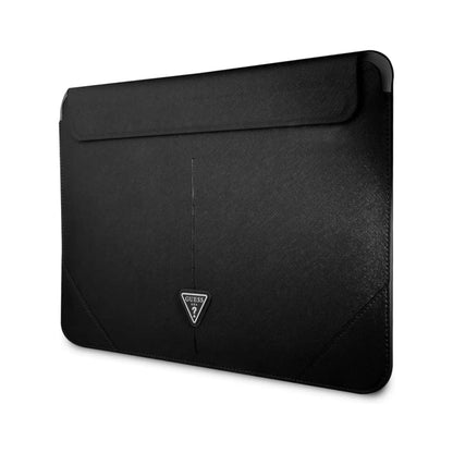 Guess GUCS16PSATLK Saffiano Triangle Logo Sleeve, Schwarz – bis 16 Zoll