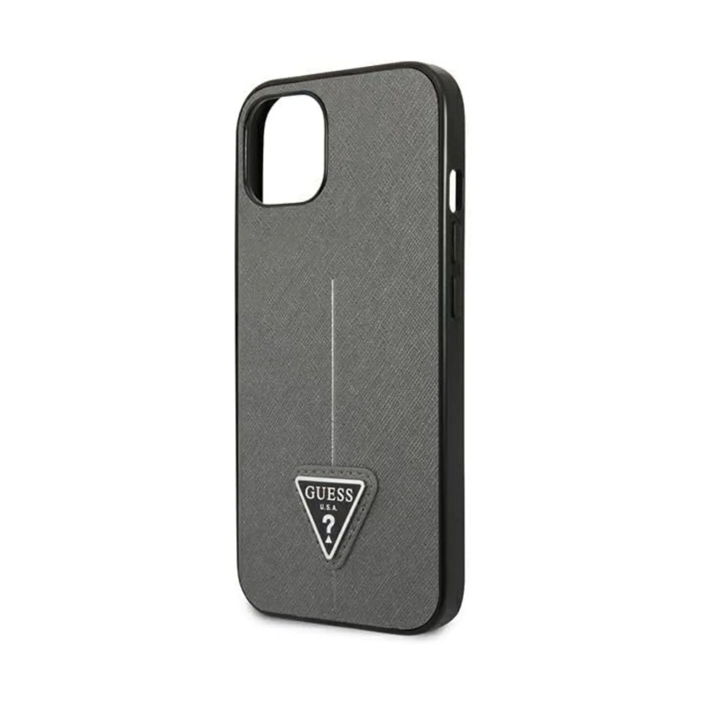 Guess Hülle GUHCP13SPSATLG Saffiano Triangle Logo Silber – iPhone 13 Mini
