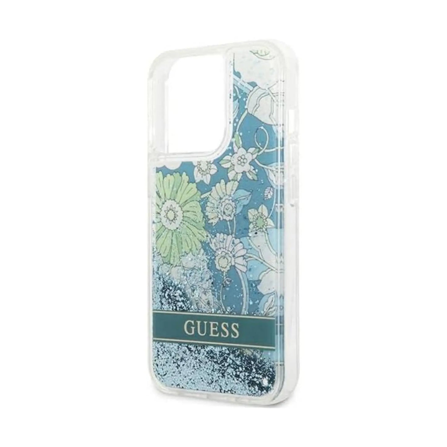 Guess Hülle Liquid Glitter Flower Blau Grün - iPhone 13 Pro