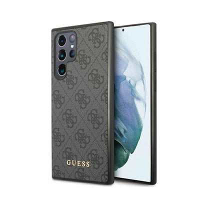 Guess Galaxy S22 Ultra Hülle, Grau – 4G Metal Gold Logo Hardcase