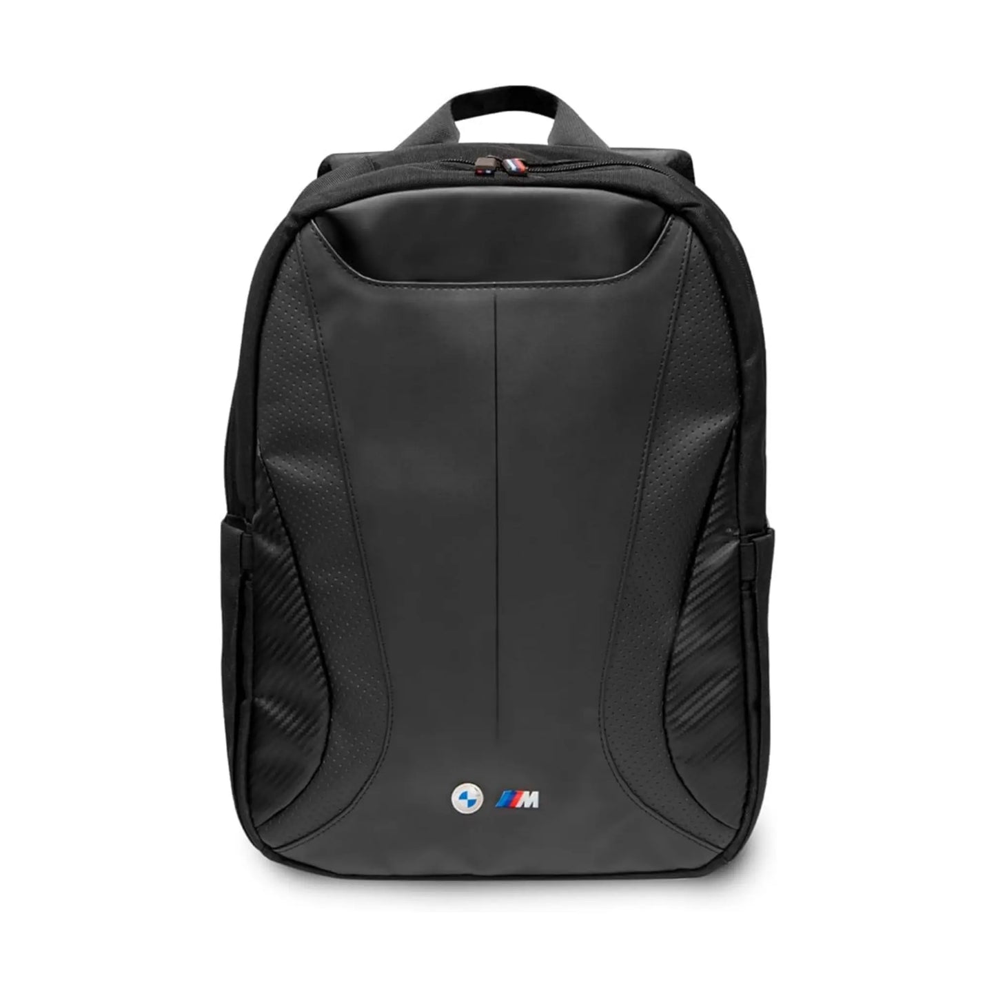 BMW Carbon & Leather Tricolor Rucksack, Schwarz – bis 16 Zoll