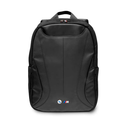 BMW Carbon & Leather Tricolor Rucksack, Schwarz – bis 16 Zoll