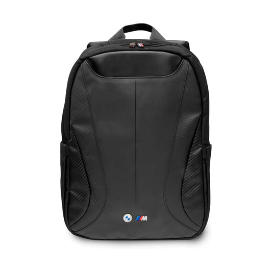 BMW Carbon & Leather Tricolor Rucksack, Schwarz – bis 16 Zoll