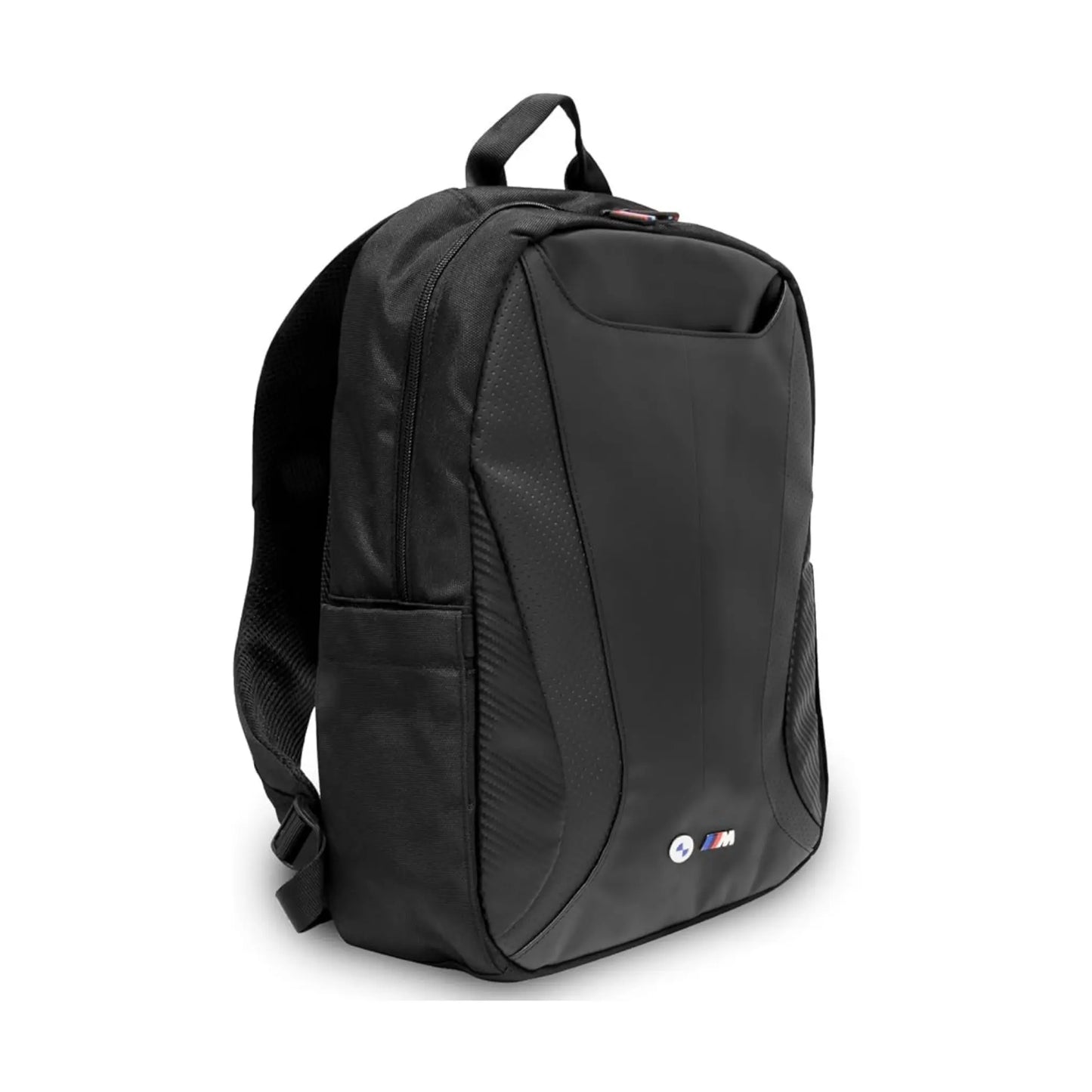 BMW Carbon & Leather Tricolor Rucksack, Schwarz – bis 16 Zoll