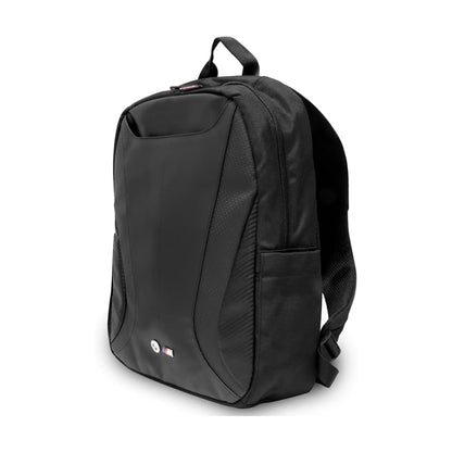 BMW Carbon & Leather Tricolor Rucksack, Schwarz – bis 16 Zoll