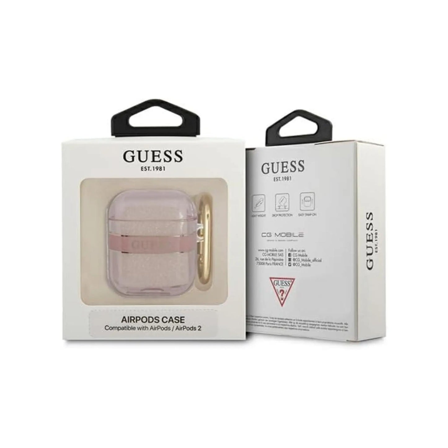 Guess Hülle GUA2HHTSP, Glitter Logo Rosa - AirPods