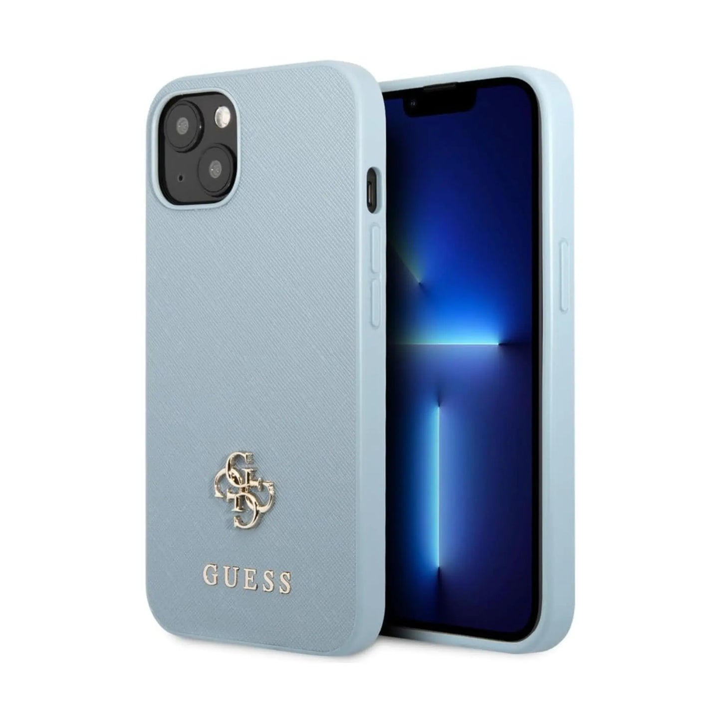 Guess GUHCP13MPS4MB Saffiano 4G Small Metal Logo Case, Blau – iPhone 13