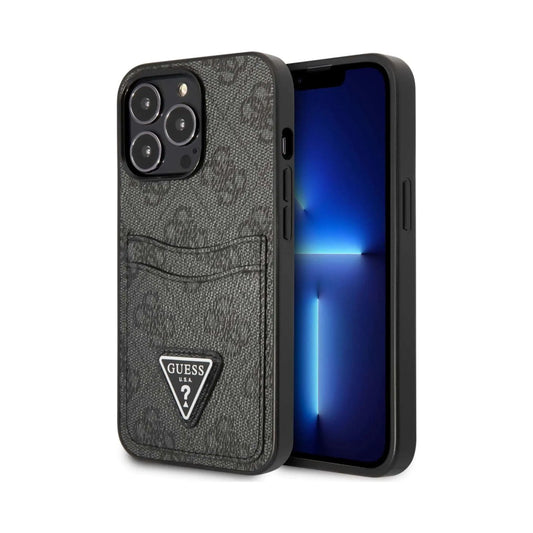 Guess GUHCP13LP4TPK 4G Triangle Logo Card Slot Case, Schwarz – iPhone 13 / 13 Pro