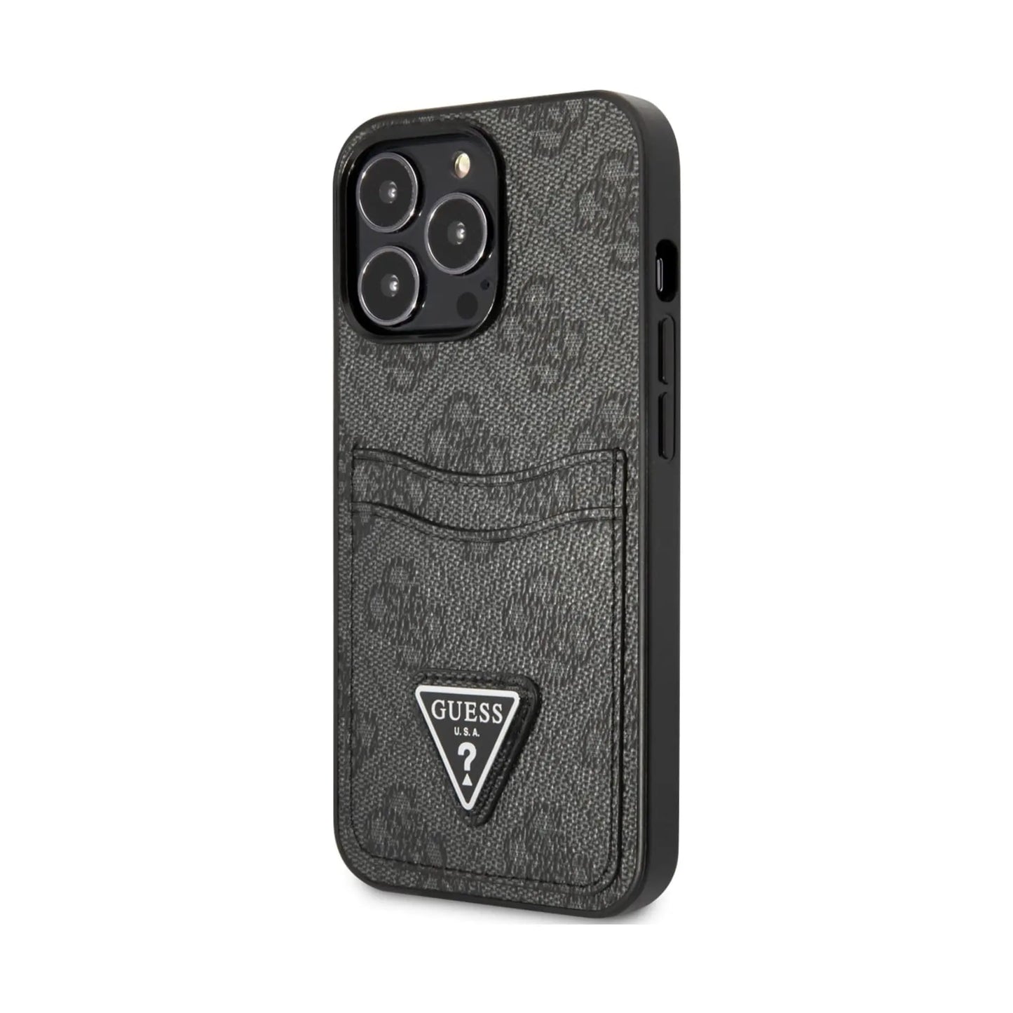 Guess GUHCP13XP4TPK 4G Triangle Logo Card Slot Case, Schwarz – iPhone 13 Pro Max