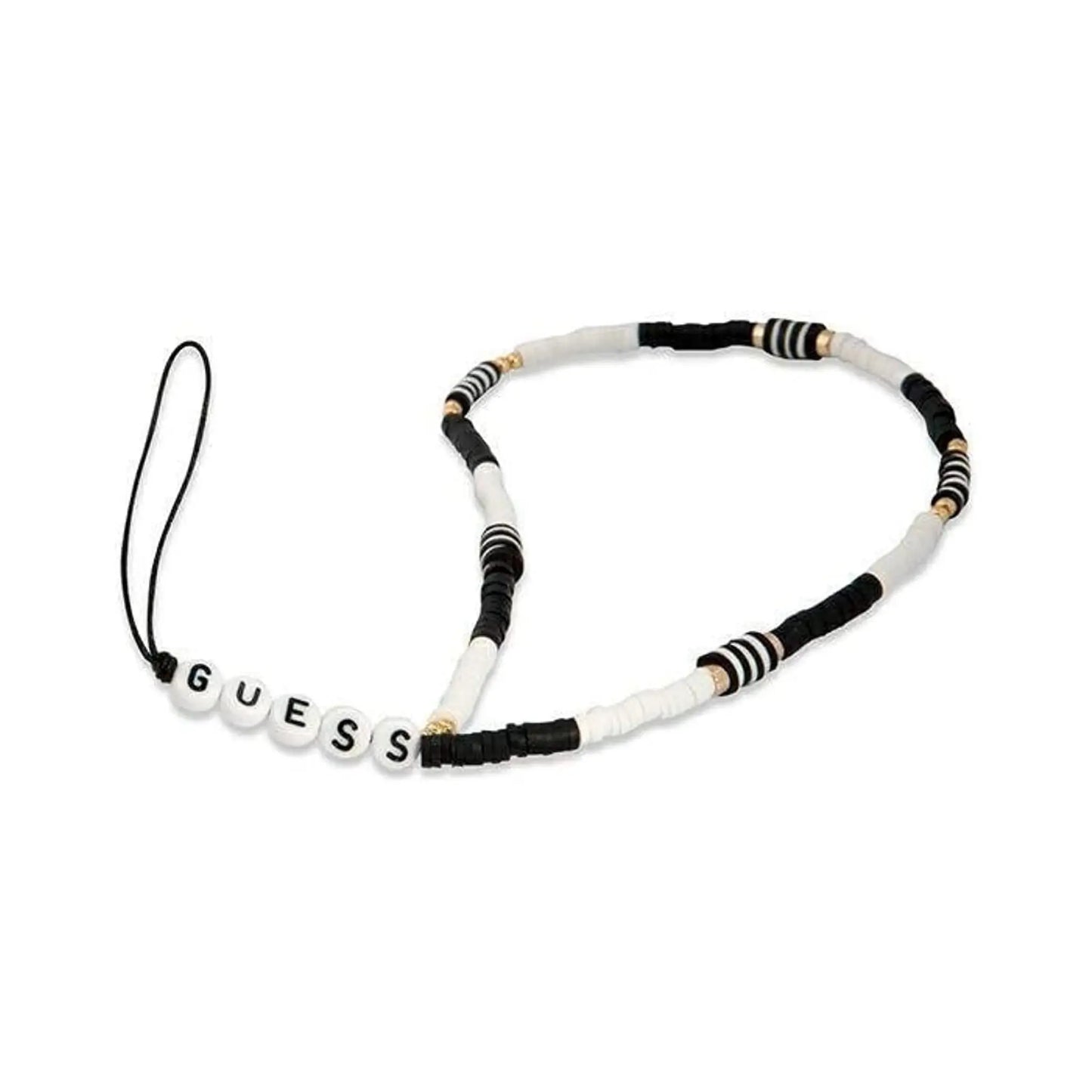 Guess GUSTBCKH Phone Strap Heishi Perlen Schwarz Weiß