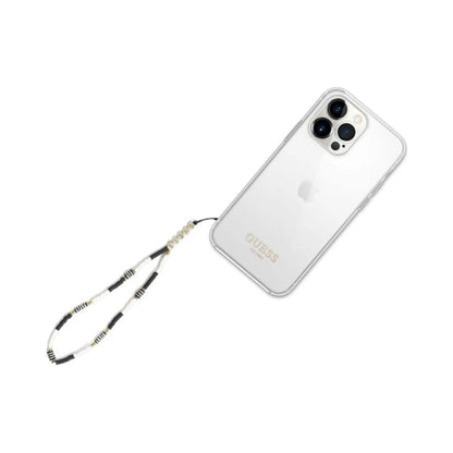 Guess GUSTBCKH Phone Strap Heishi Perlen Schwarz Weiß
