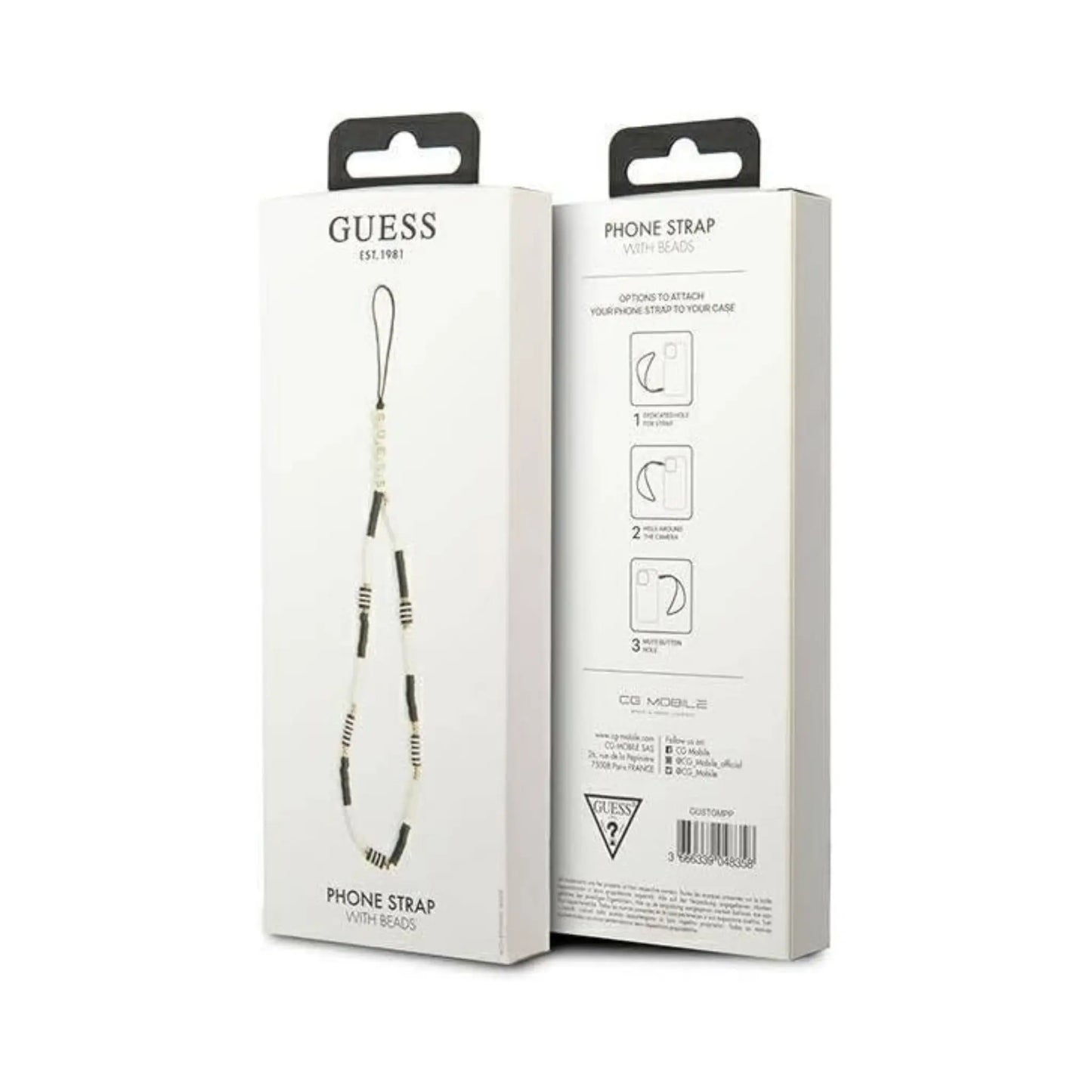 Guess GUSTBCKH Phone Strap Heishi Perlen Schwarz Weiß