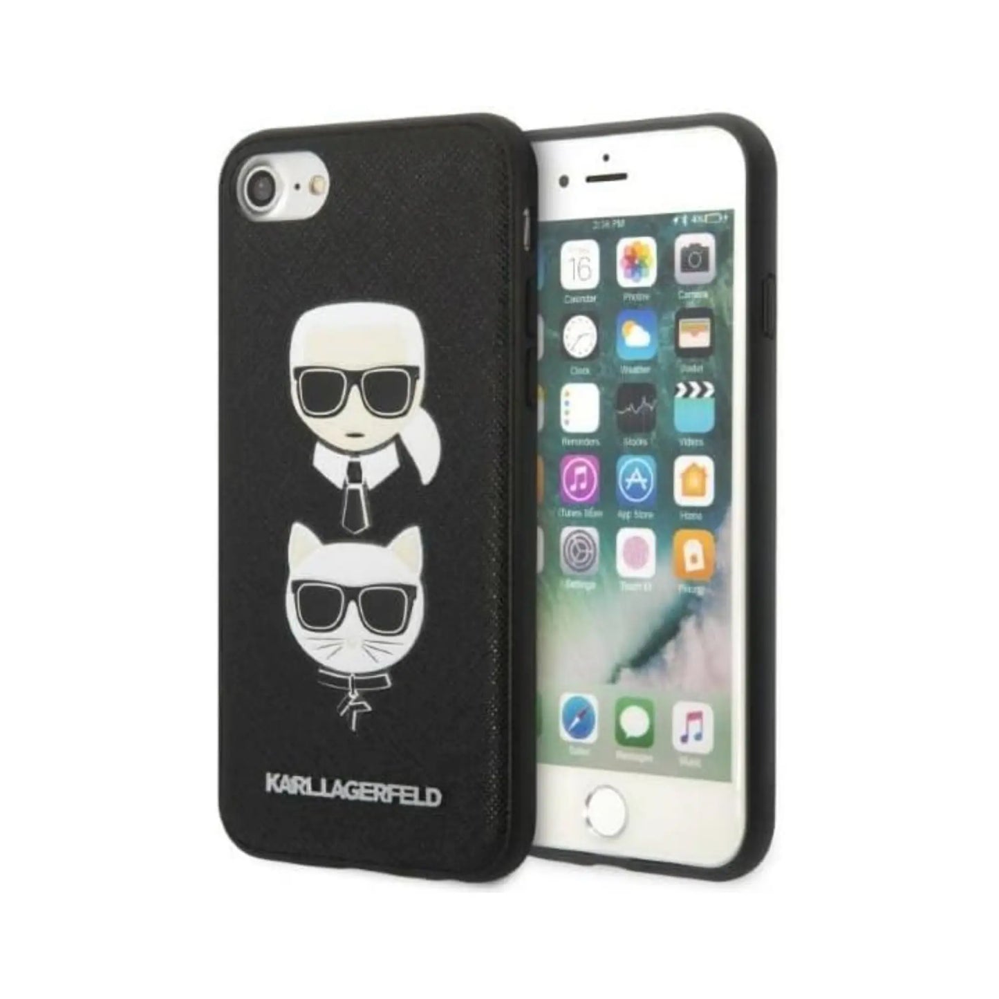 Karl Lagerfeld Saffiano Karl & Choupette Heads Case, Schwarz - iPhone SE 2022 / SE 2020 / 8 / 7