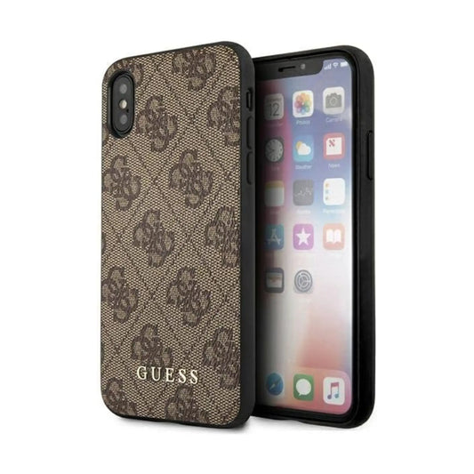 Guess Hülle GUHCI65G4GFBR 4G Metal Gold Logo Braun – iPhone XS Max