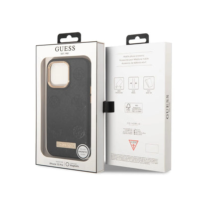Guess iPhone 13 Pro Hülle, Schwarz – Peony Logo Plate MagSafe