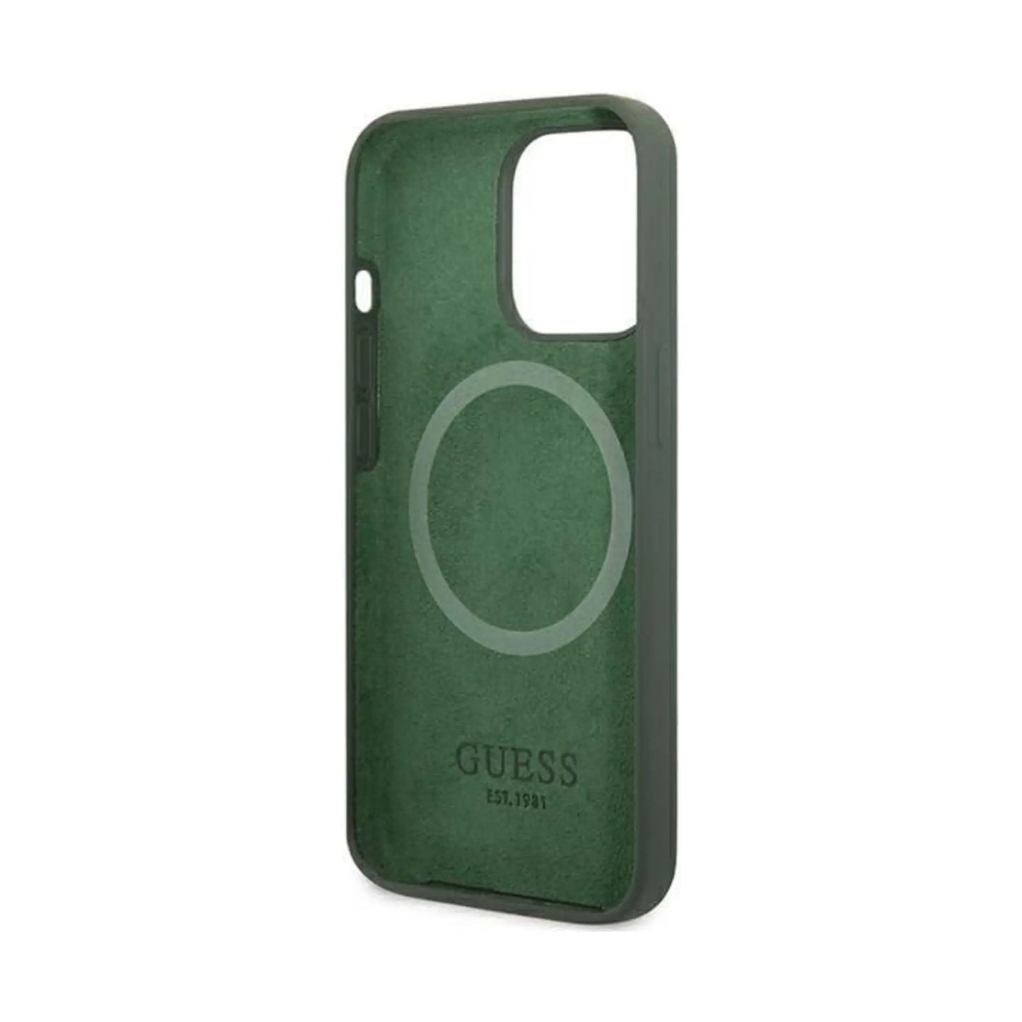 Guess Silicone Logo Plate MagSafe Case, Grün – iPhone 13 Pro Max