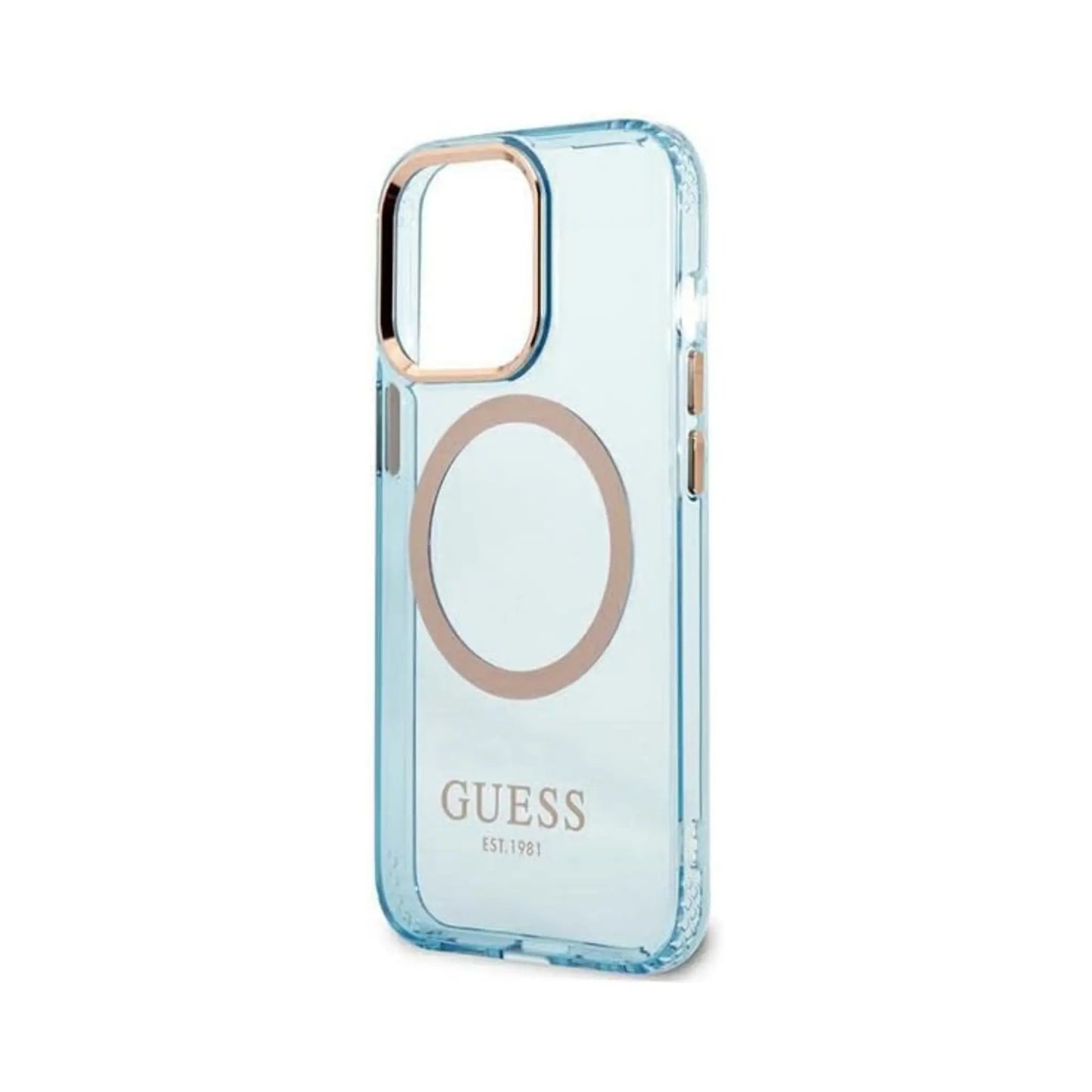 Guess GUHMP13XHTCMB Gold Outline Translucent MagSafe Case, Blau – iPhone 13 Pro Max