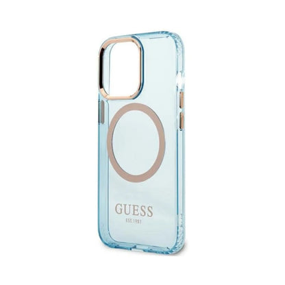 Guess GUHMP13XHTCMB Gold Outline Translucent MagSafe Case, Blau – iPhone 13 Pro Max