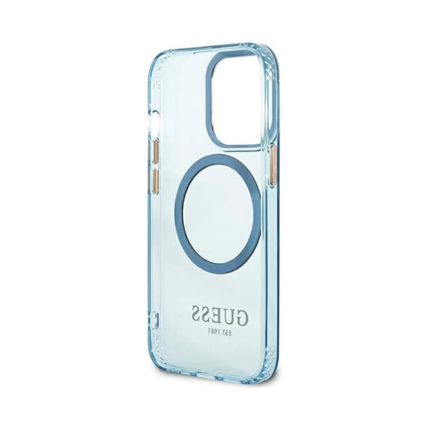 Guess GUHMP13XHTCMB Gold Outline Translucent MagSafe Case, Blau – iPhone 13 Pro Max