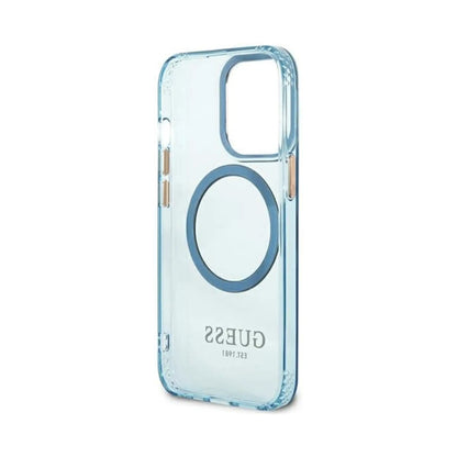 Guess GUHMP13XHTCMB Gold Outline Translucent MagSafe Case, Blau – iPhone 13 Pro Max