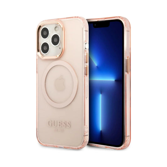 Guess Hülle Gold Outline Translucent MagSafe Pink - iPhone 13 Pro Max