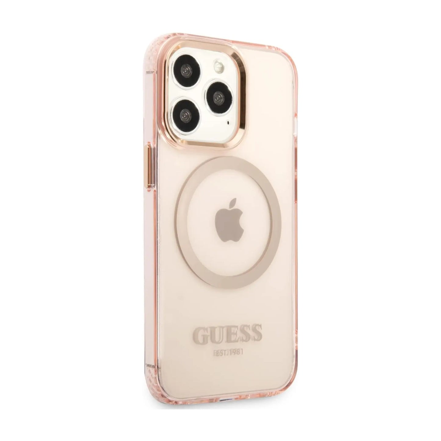 Guess Hülle Gold Outline Translucent MagSafe Pink - iPhone 13 Pro Max