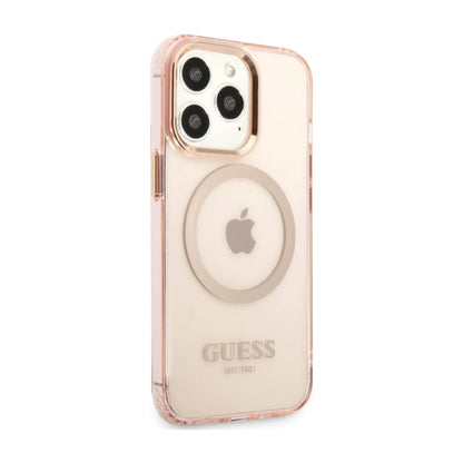 Guess Hülle Gold Outline Translucent MagSafe Pink - iPhone 13 Pro Max