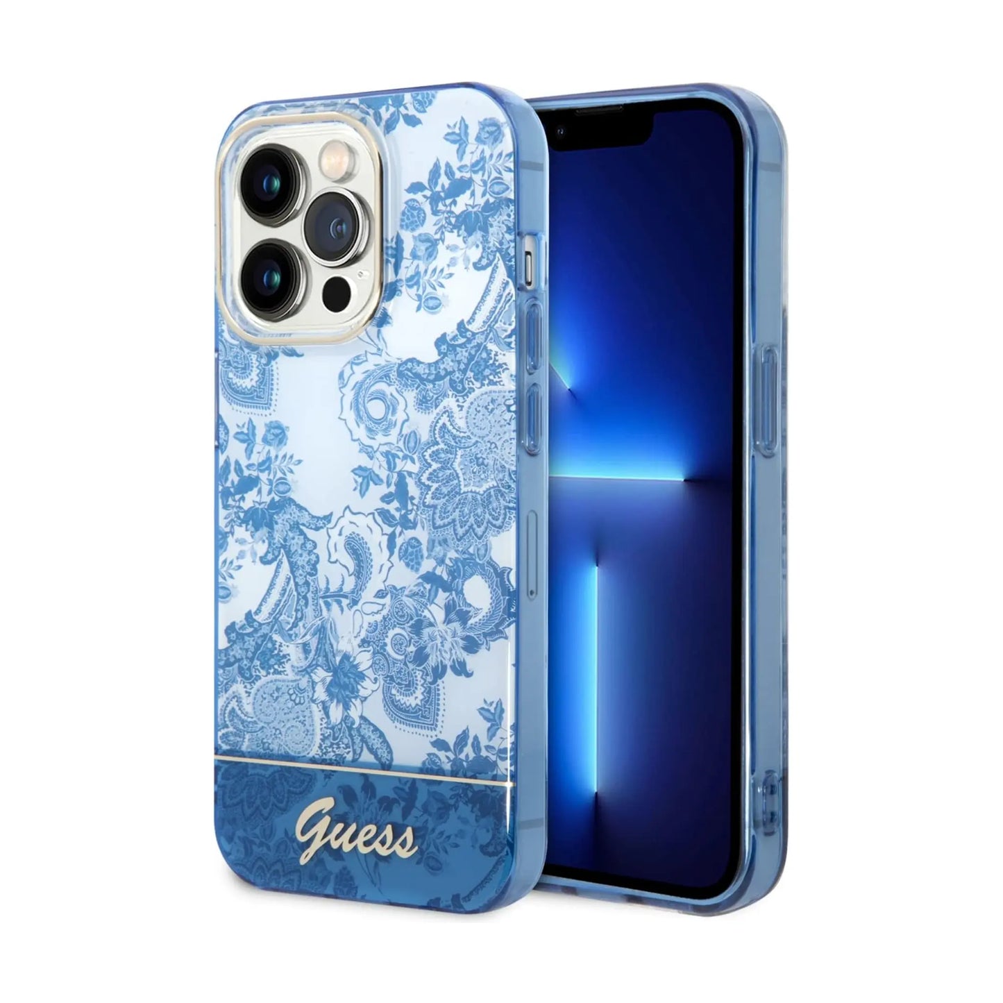 Guess Handyhülle GUHCP14LHGPLHB Porzellan Kollektion Blau – iPhone 14 Pro