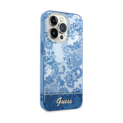 Guess Handyhülle GUHCP14LHGPLHB Porzellan Kollektion Blau – iPhone 14 Pro