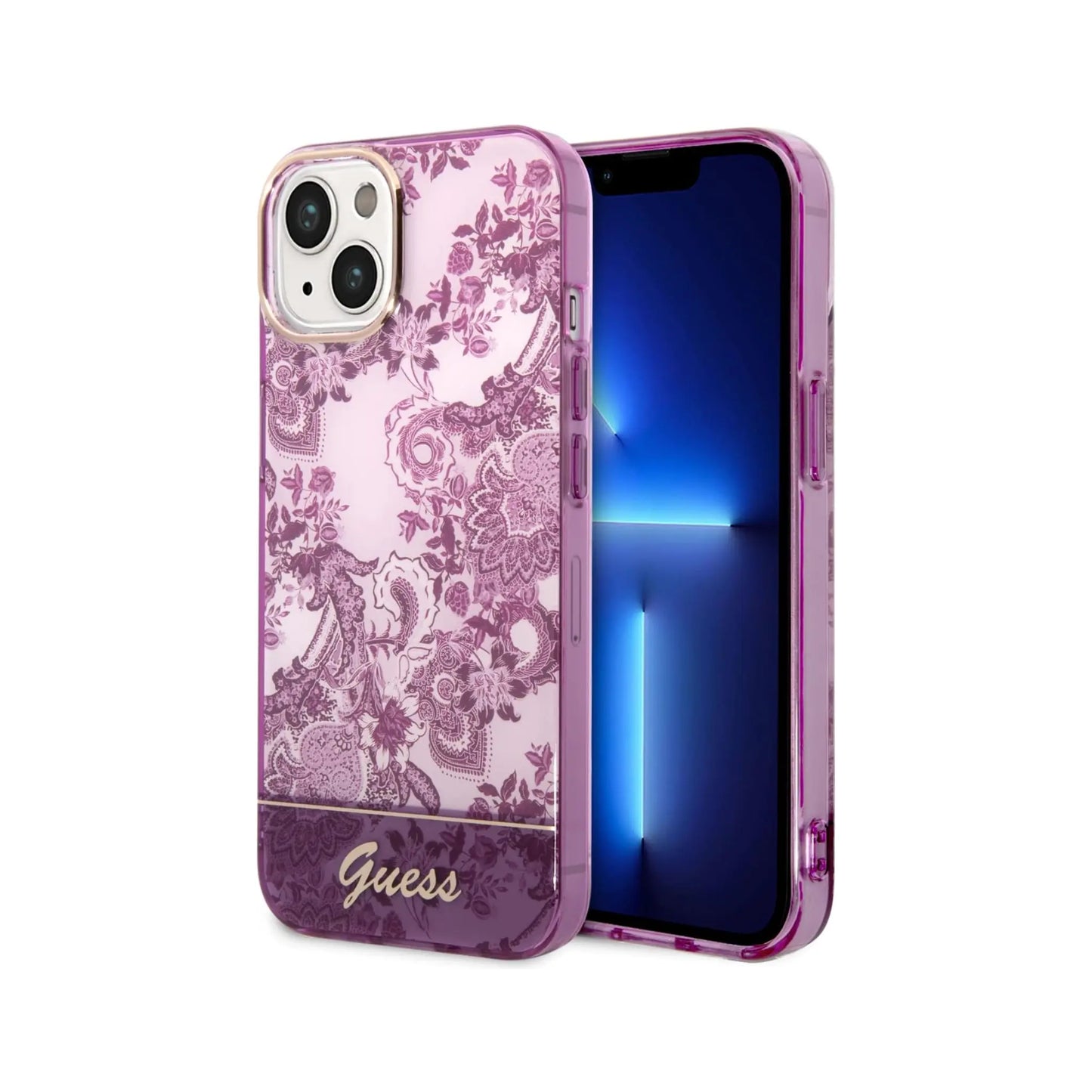 Guess iPhone 14 Plus Hülle, Fuchsia – Porcelain Collection