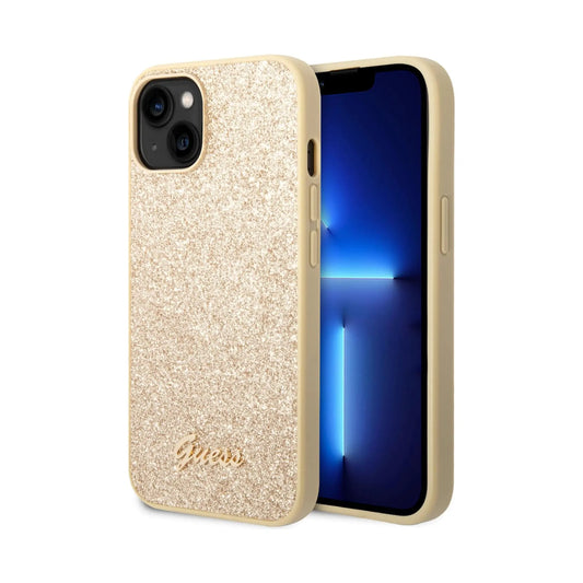 Guess Hülle Glitter Flakes Metal Logo Gold - iPhone 14 Plus