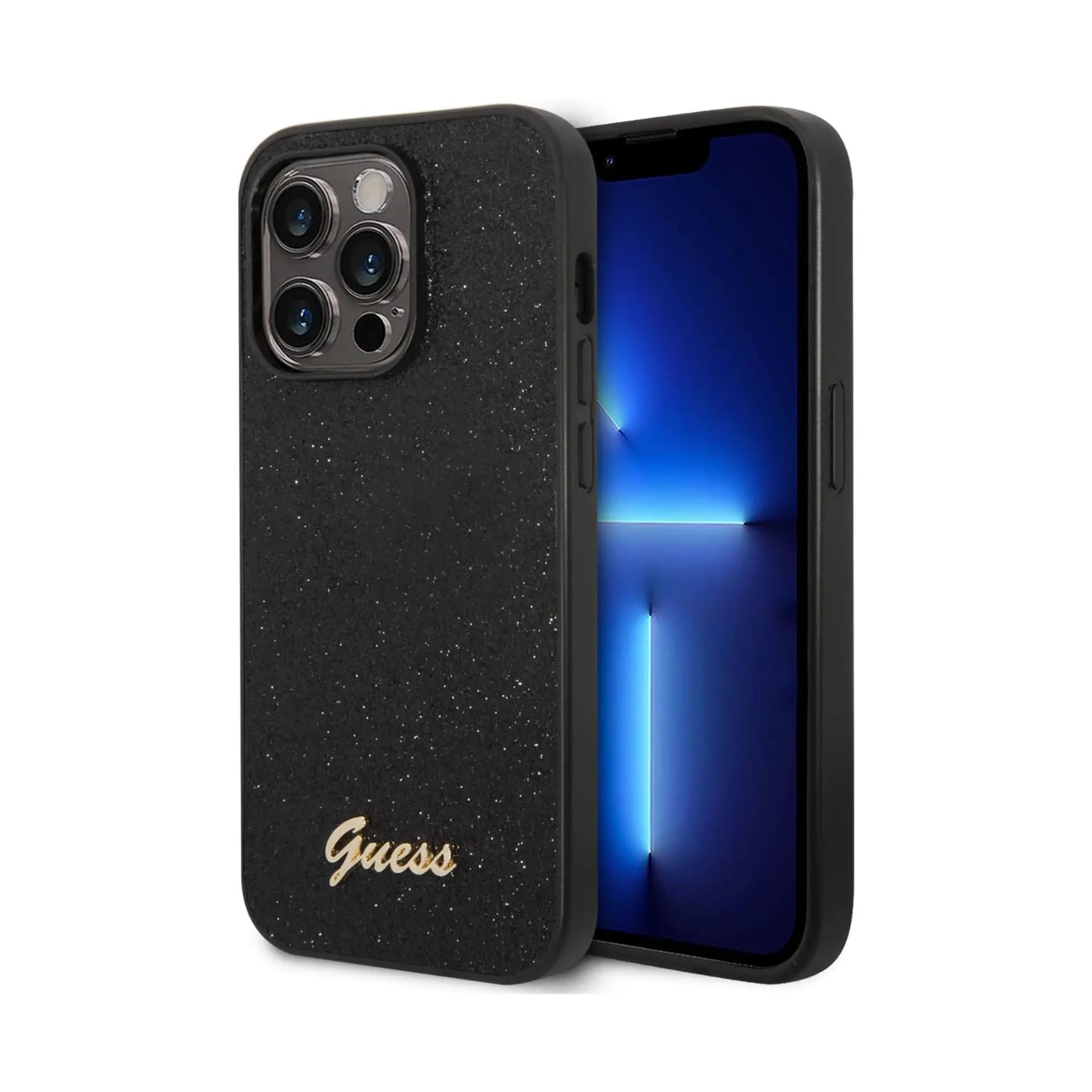 Guess Glitter Flakes Metal Logo Case, Transparent/Silber – iPhone 14 Pro Max